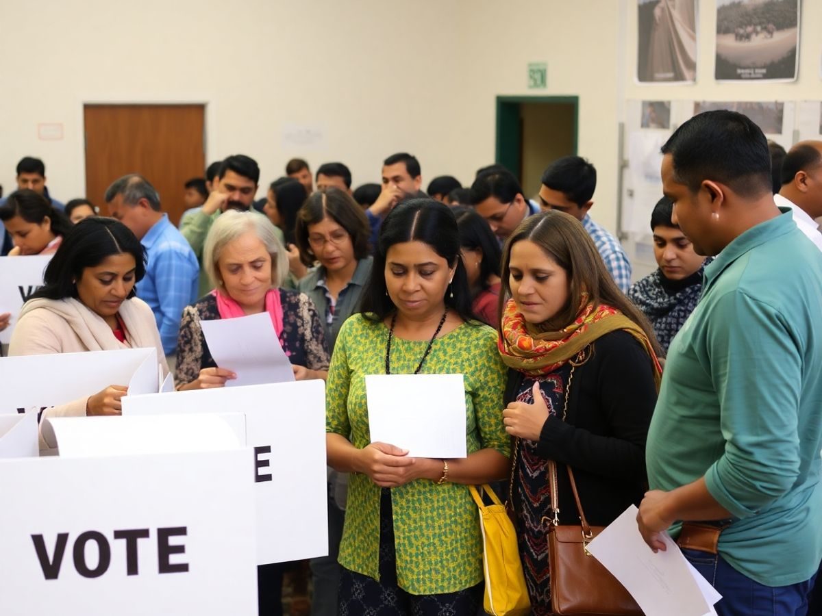Oameni care votează la o secție de votare.