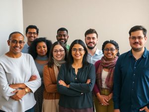 Oameni din diverse grupuri etnice stând împreună.